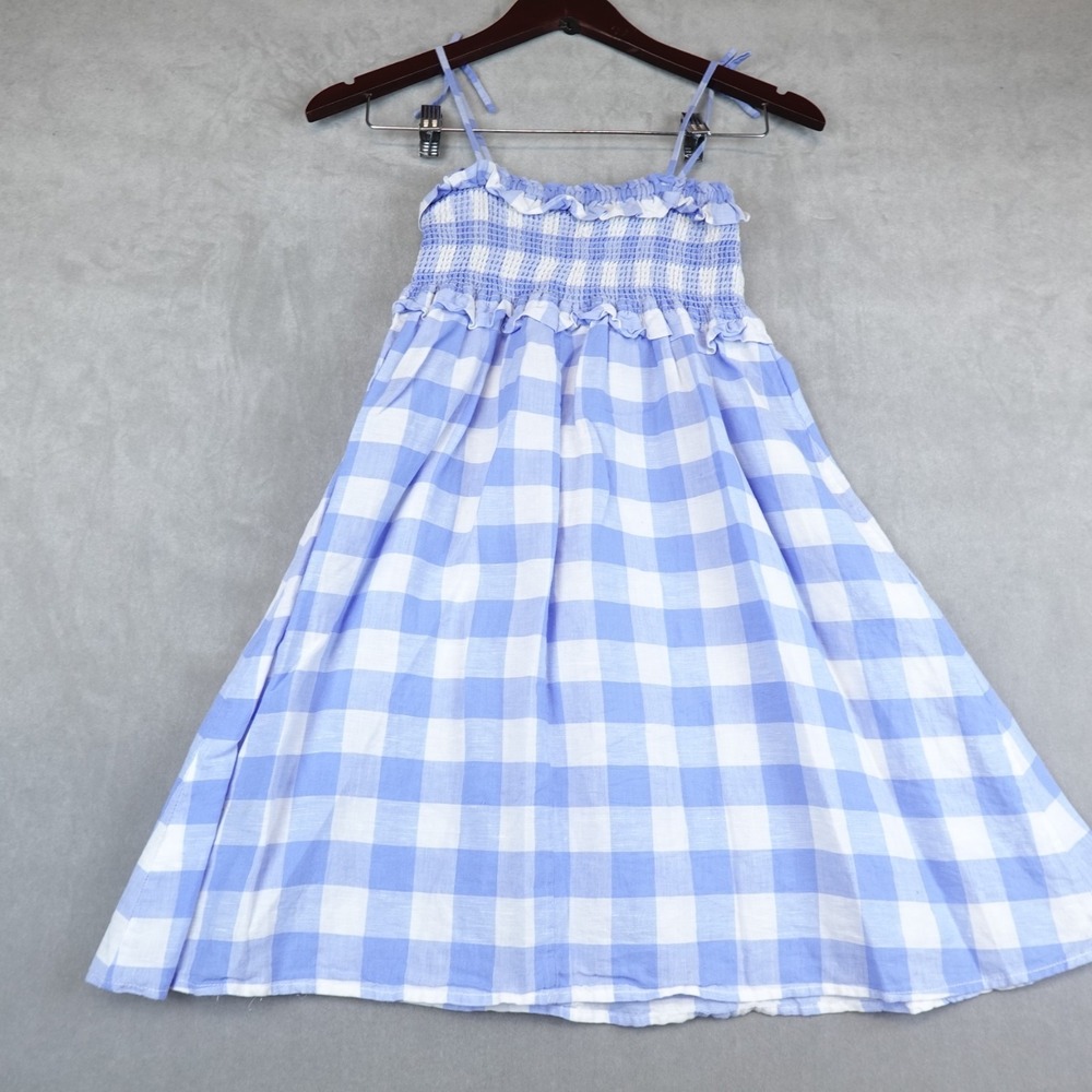 J Crew Crewcuts Girls Smocked Sundress Light Blue White Check Size 8 - Picture 3 of 5